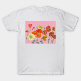 Red Orange Yellow Poppies Art Watercolor T-Shirt